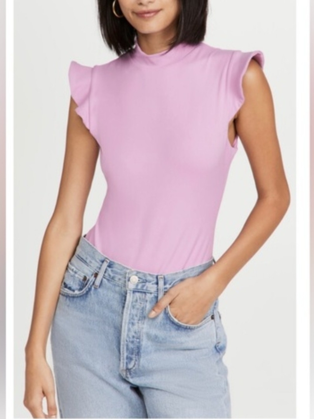 Susana Monaco Lilac Mock Neck Flutter Sleeve Bodysuit